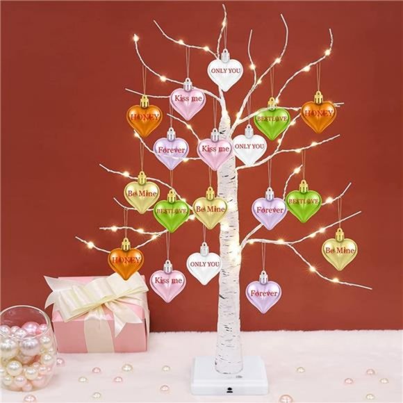 Valentine's Day Tree Decoration with LED Lights 21.7 Inch Tabletop Birch Tree - Picture 2 of 6